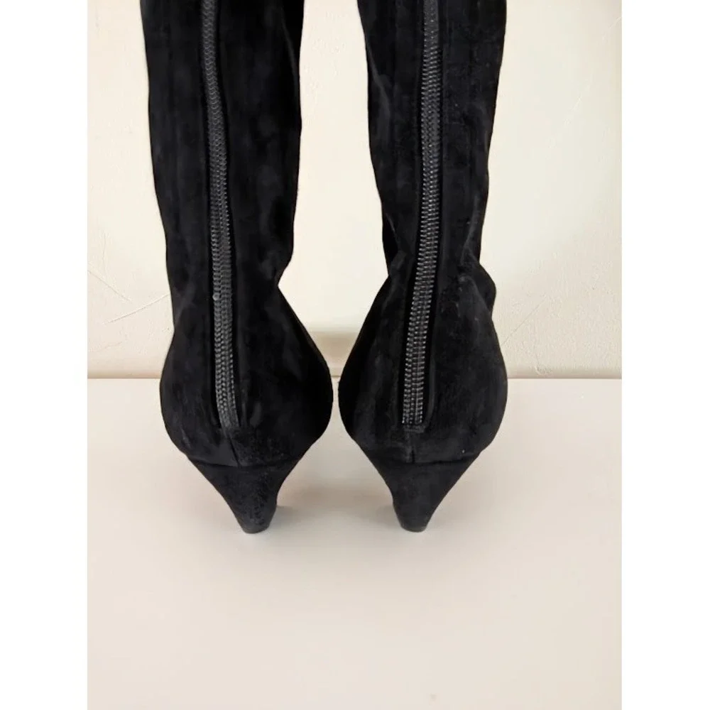 Christian Dior Black Suede Over The Knee Boots Kitten Heel Made In Italy Size 40